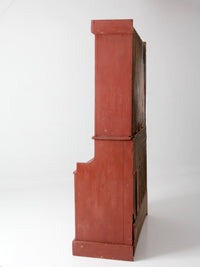 antique primitive red step-back cupboard cabinet