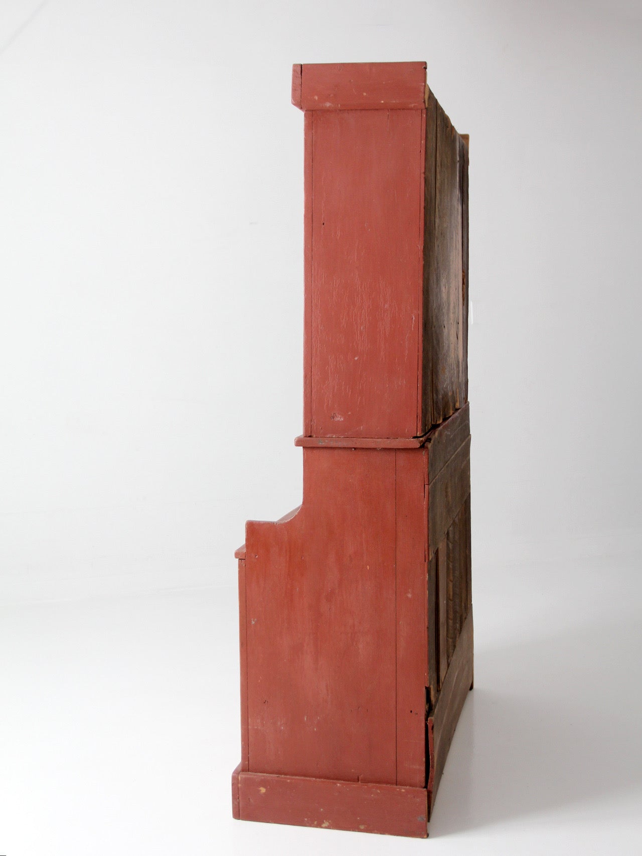 antique primitive red step-back cupboard cabinet