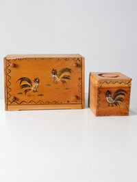 mid-century Woodpecker Woodware rooster bread box & canister set