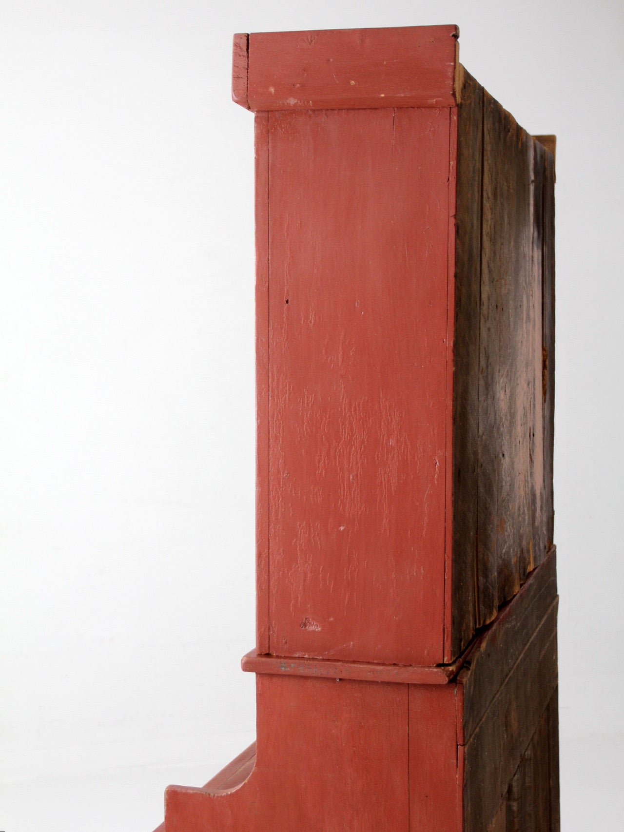 antique primitive red step-back cupboard cabinet