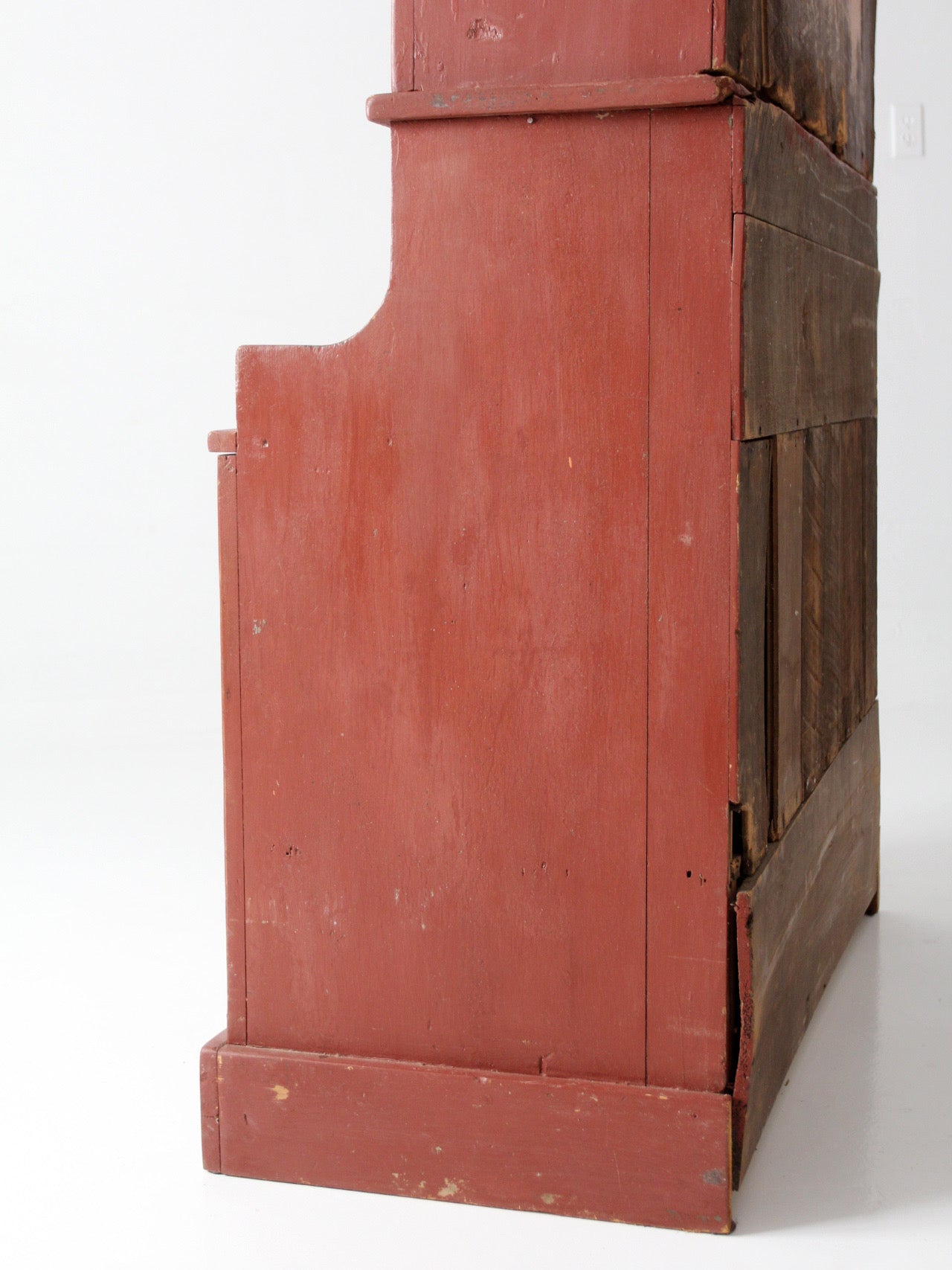antique primitive red step-back cupboard cabinet