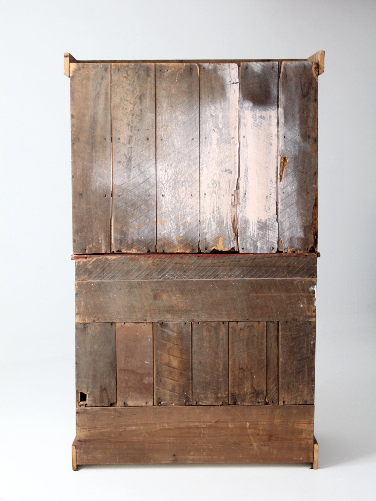antique primitive red step-back cupboard cabinet