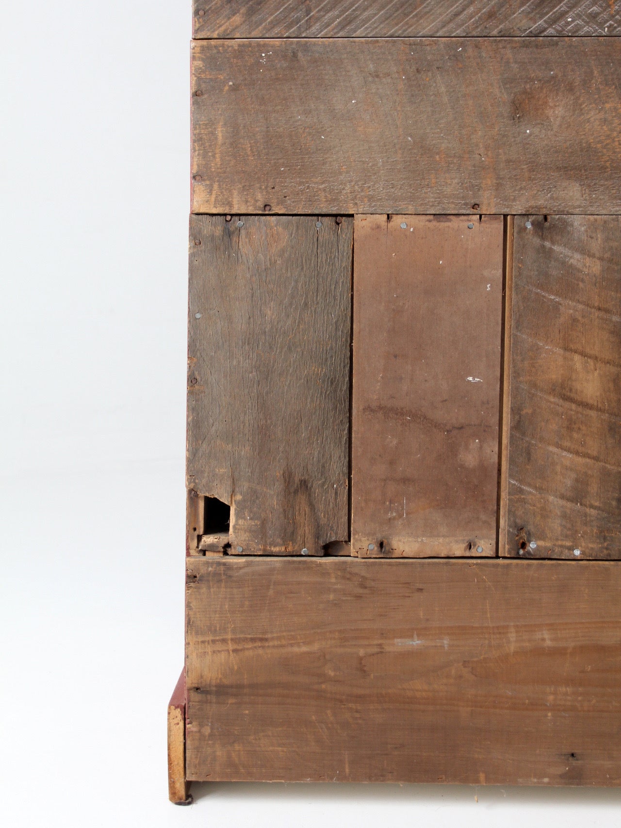 antique primitive red step-back cupboard cabinet