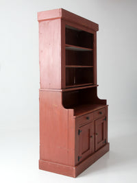 antique primitive red step-back cupboard cabinet