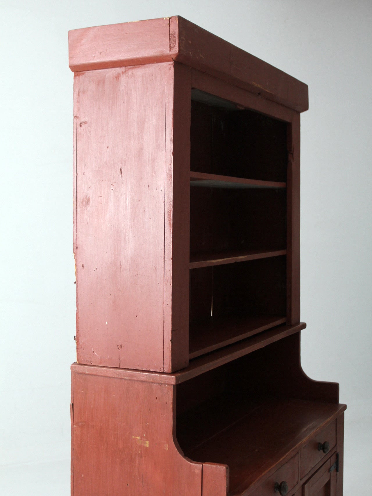 antique primitive red step-back cupboard cabinet