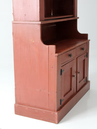 antique primitive red step-back cupboard cabinet