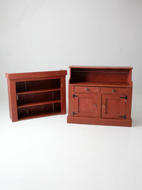 antique primitive red step-back cupboard cabinet