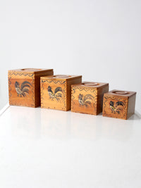 mid-century Woodpecker Woodware rooster bread box & canister set