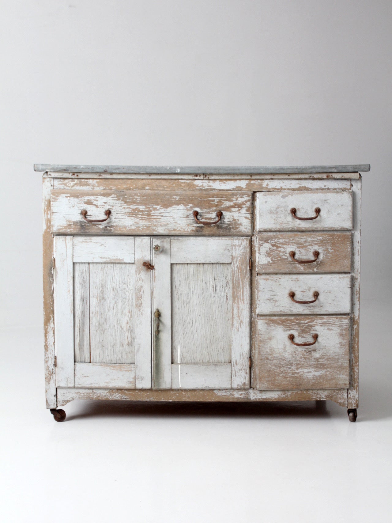 antique farmhouse kitchen work table with galvanized top