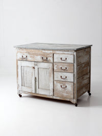 antique farmhouse kitchen work table with galvanized top