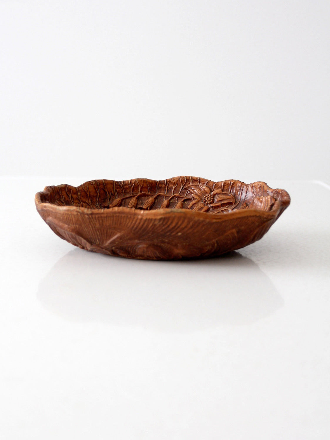 vintage floral cast wood decorative  bowl