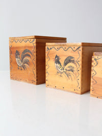 mid-century Woodpecker Woodware rooster bread box & canister set