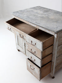 antique farmhouse kitchen work table with galvanized top