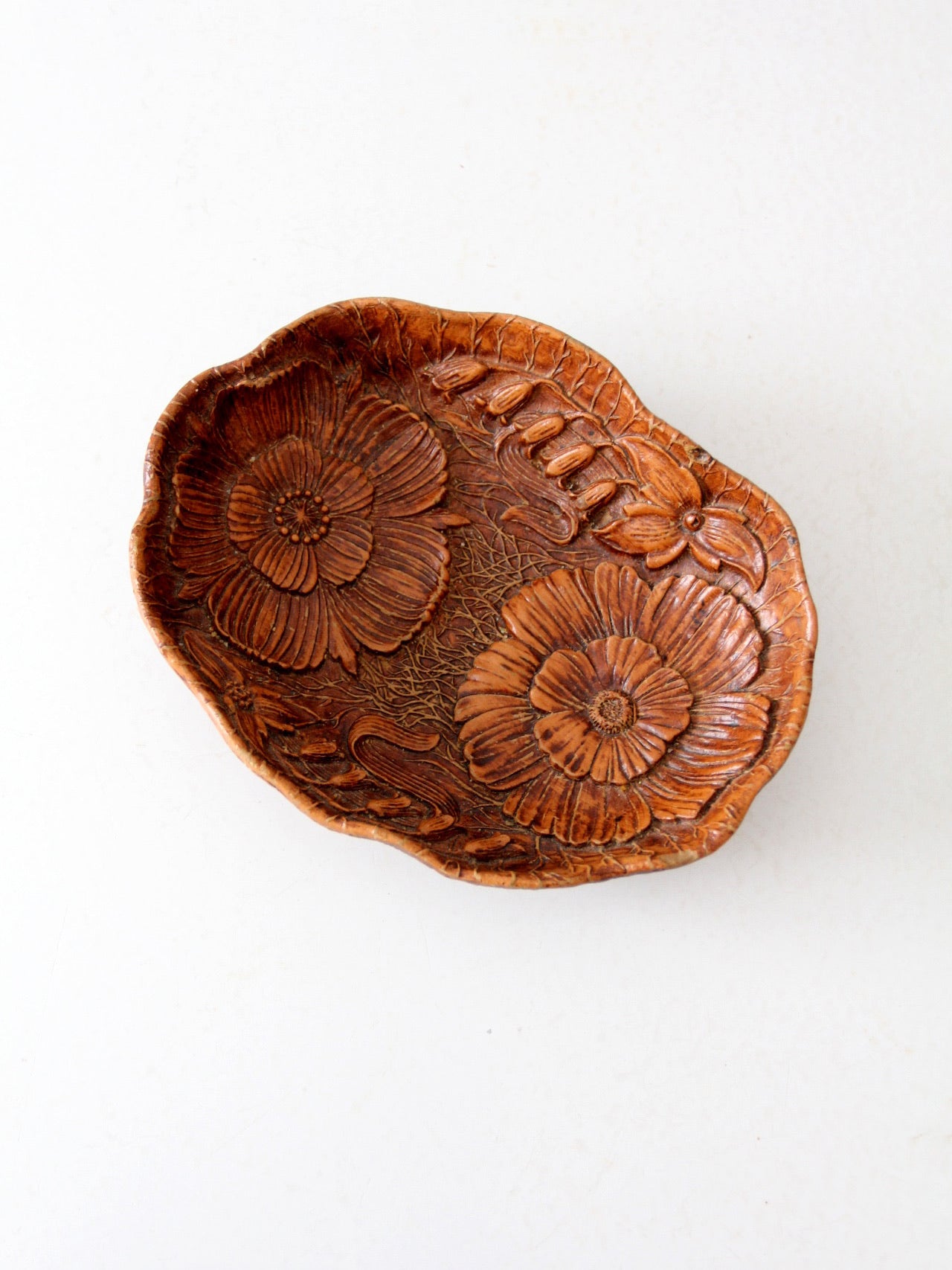 vintage floral cast wood decorative  bowl