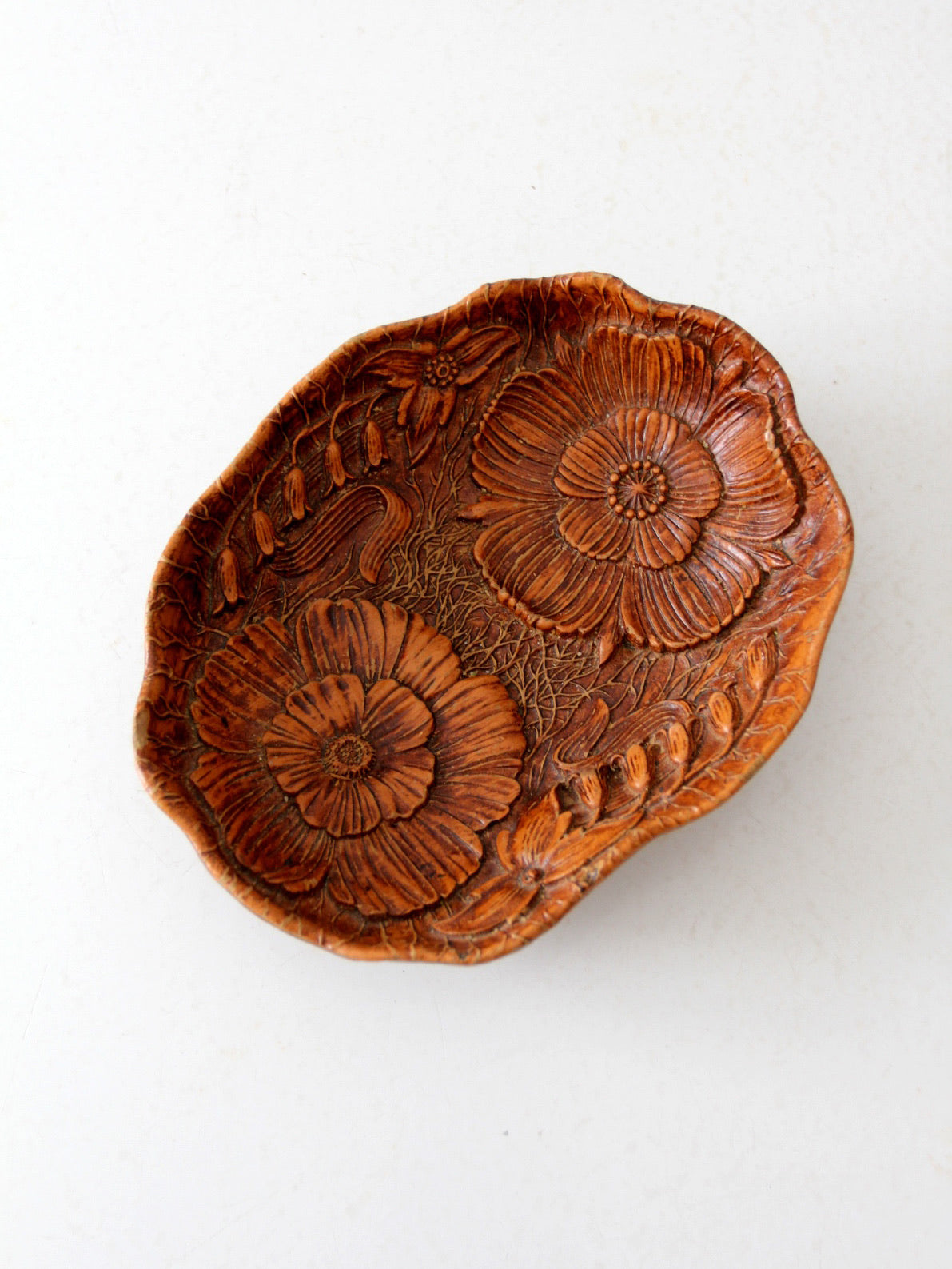 vintage floral cast wood decorative  bowl