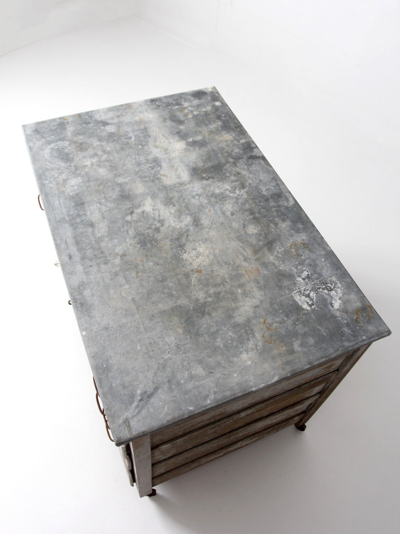 antique farmhouse kitchen work table with galvanized top