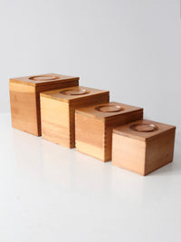 mid-century Woodpecker Woodware rooster bread box & canister set