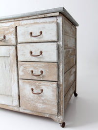 antique farmhouse kitchen work table with galvanized top