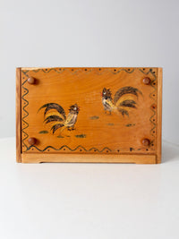 mid-century Woodpecker Woodware rooster bread box & canister set