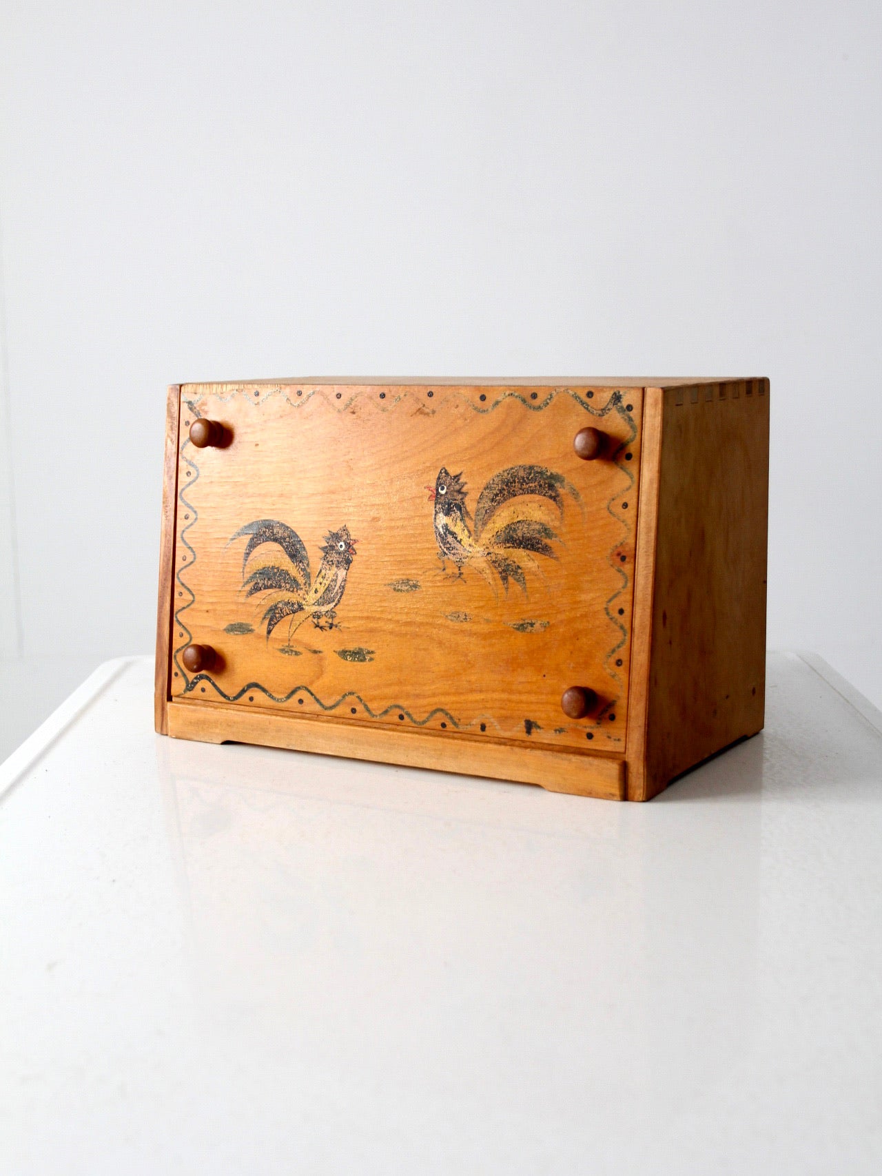 mid-century Woodpecker Woodware rooster bread box & canister set