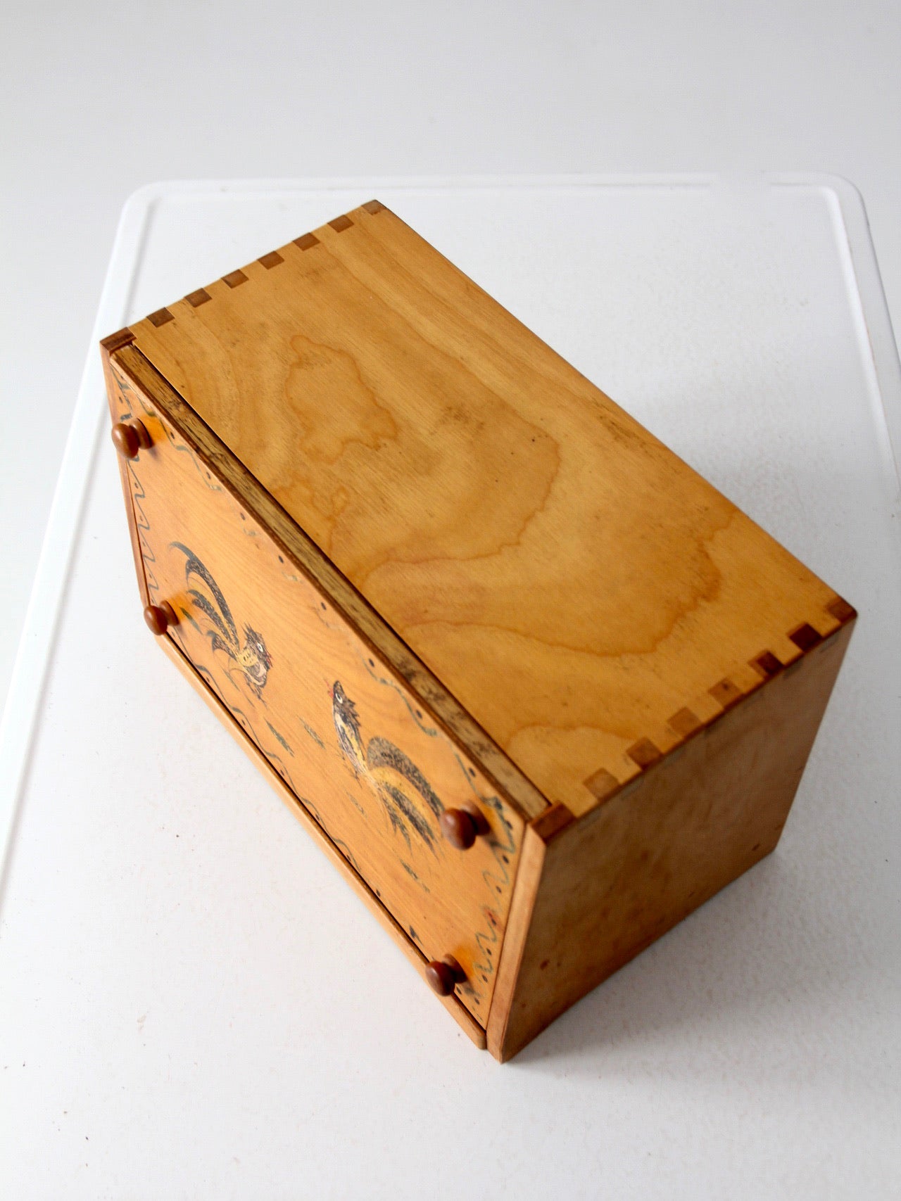 mid-century Woodpecker Woodware rooster bread box & canister set