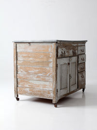 antique farmhouse kitchen work table with galvanized top