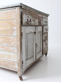 antique farmhouse kitchen work table with galvanized top