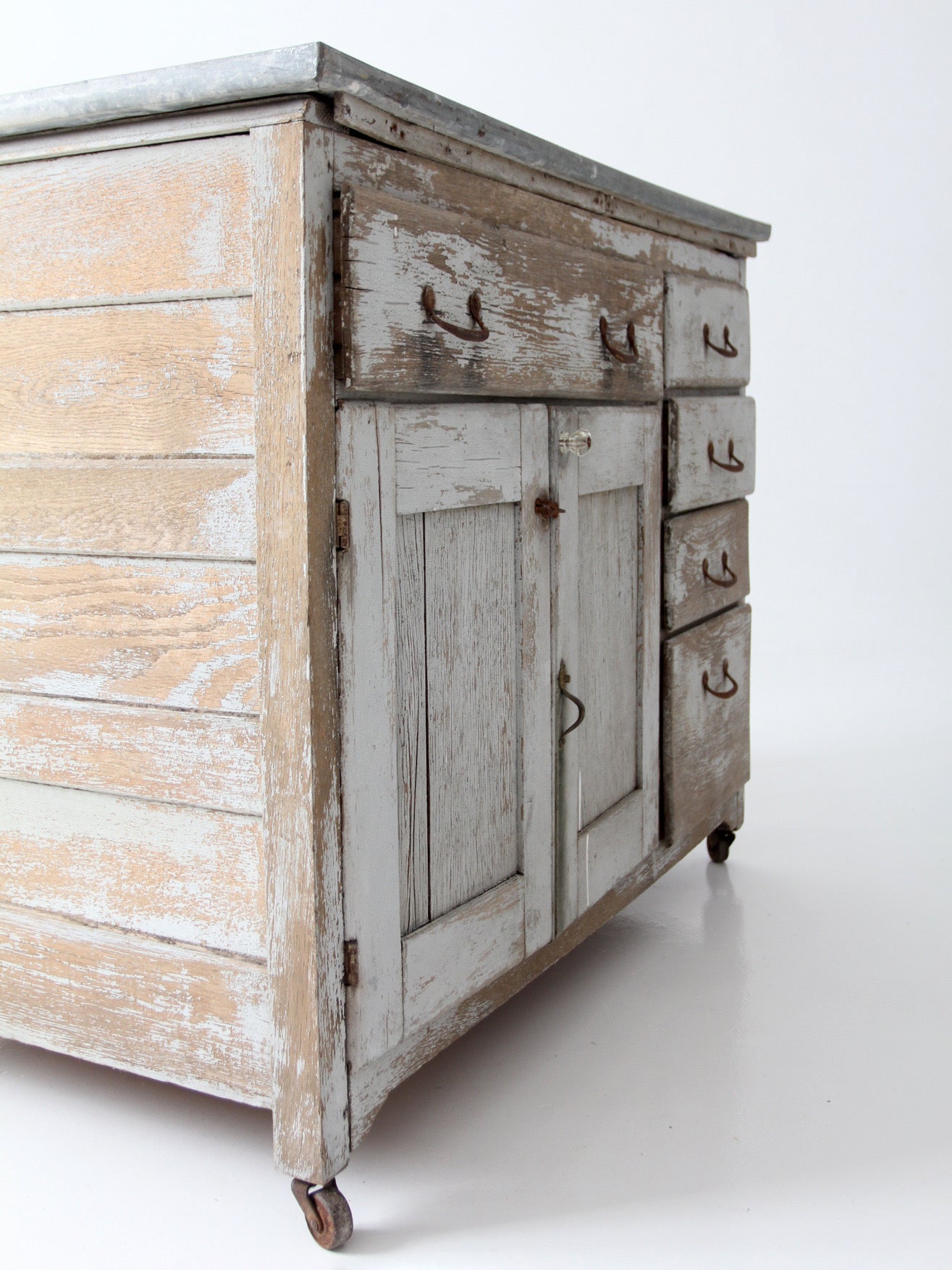 antique farmhouse kitchen work table with galvanized top