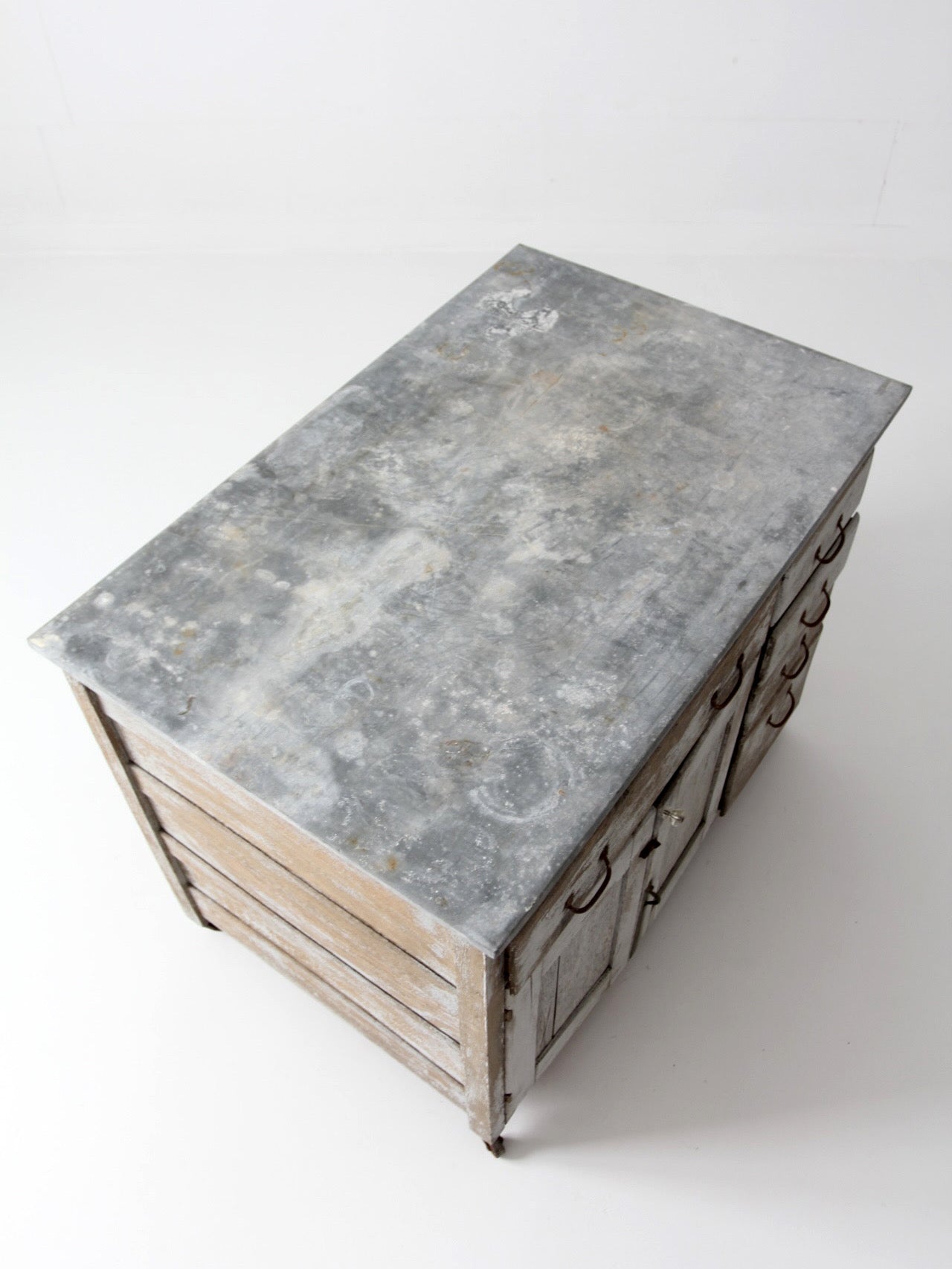 antique farmhouse kitchen work table with galvanized top
