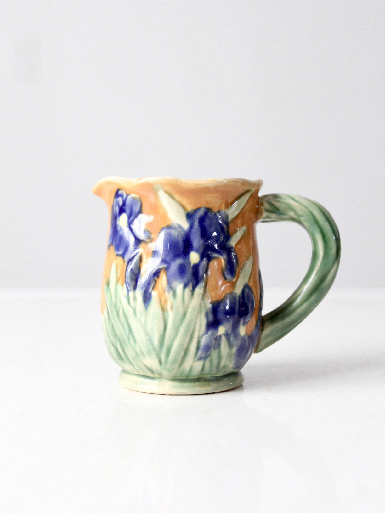 vintage ceramic iris floral pitcher