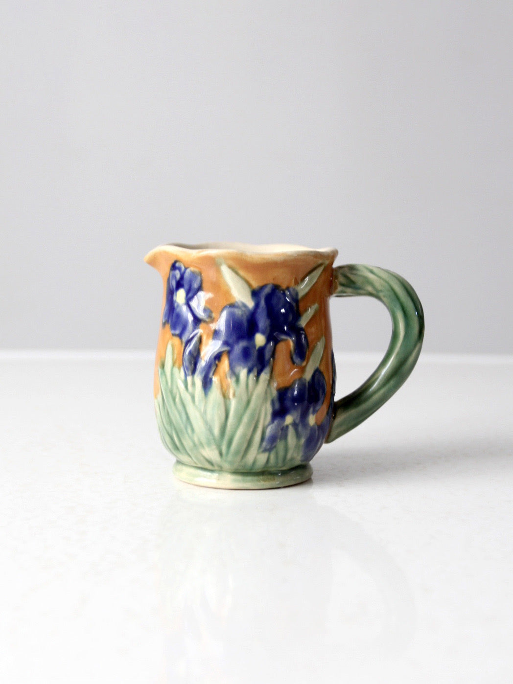 vintage ceramic iris floral pitcher