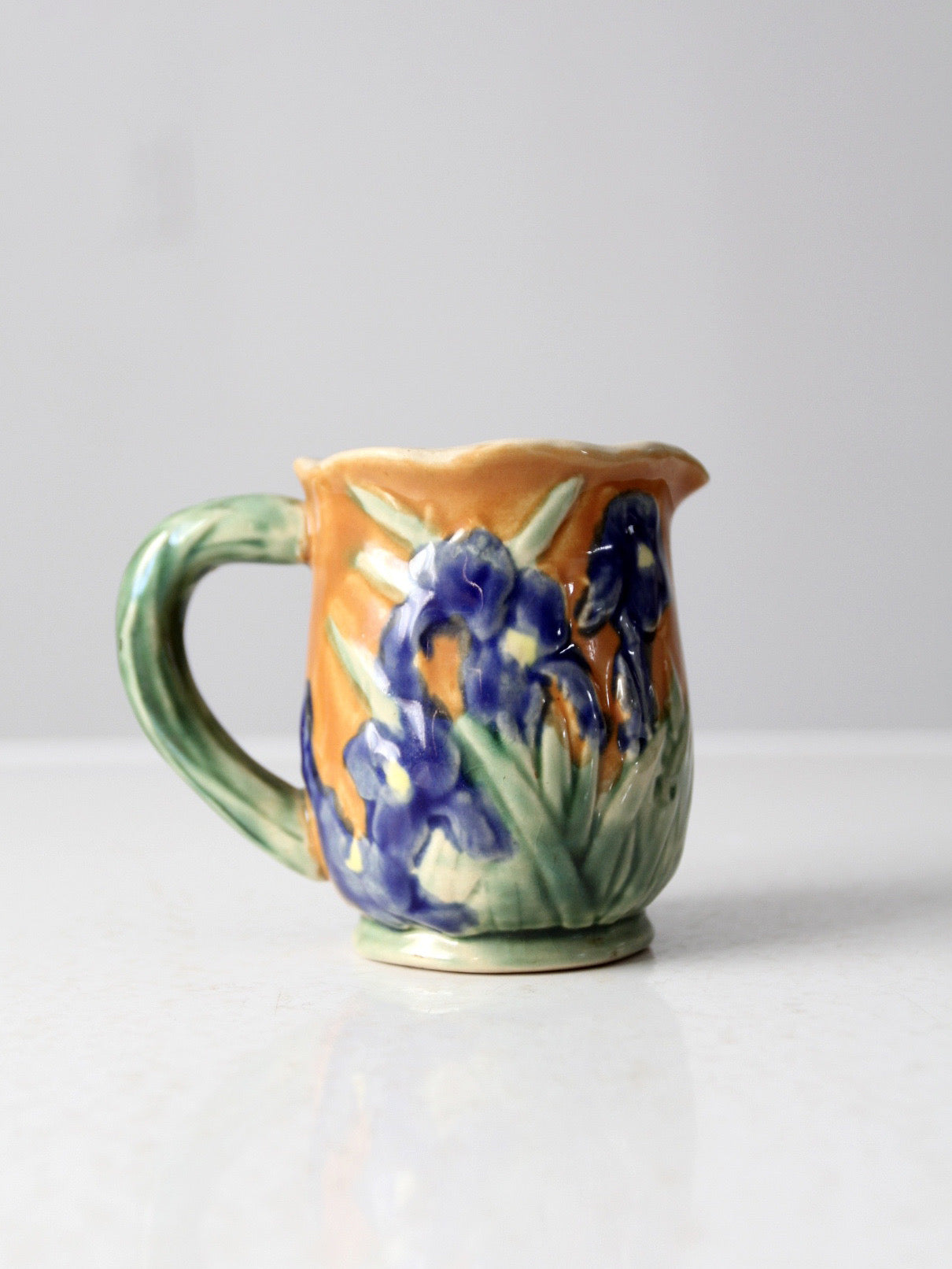 vintage ceramic iris floral pitcher