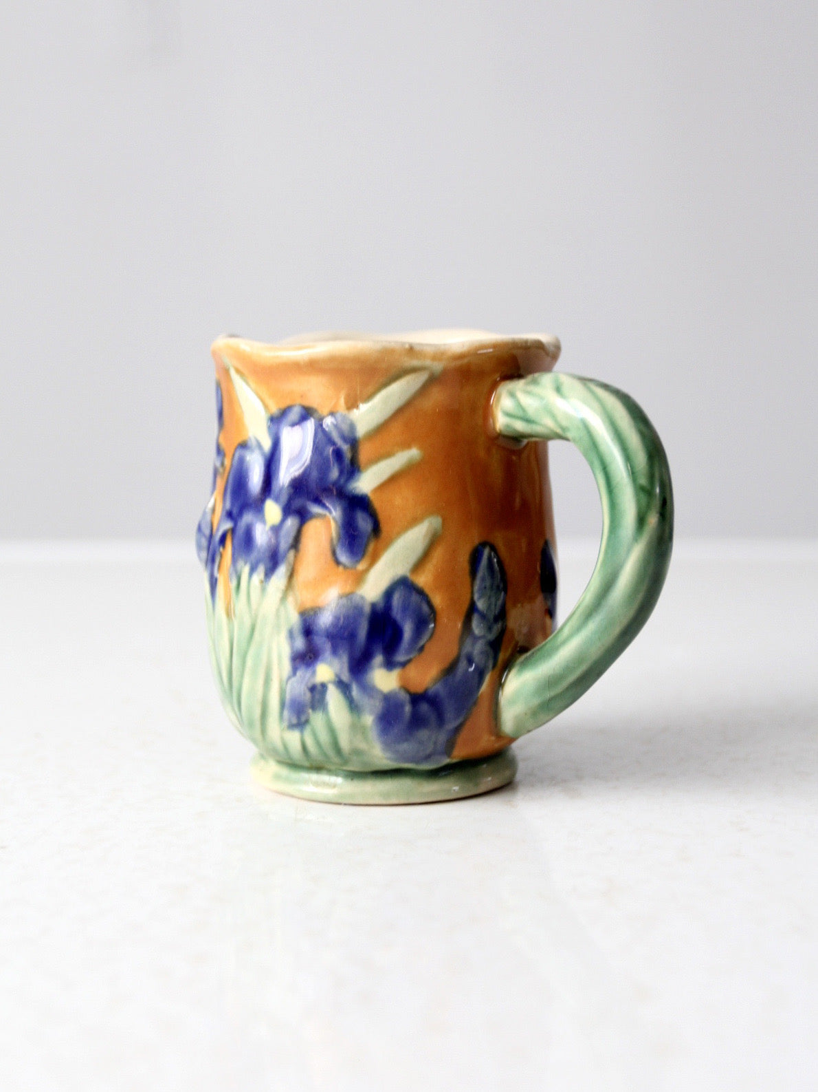 vintage ceramic iris floral pitcher