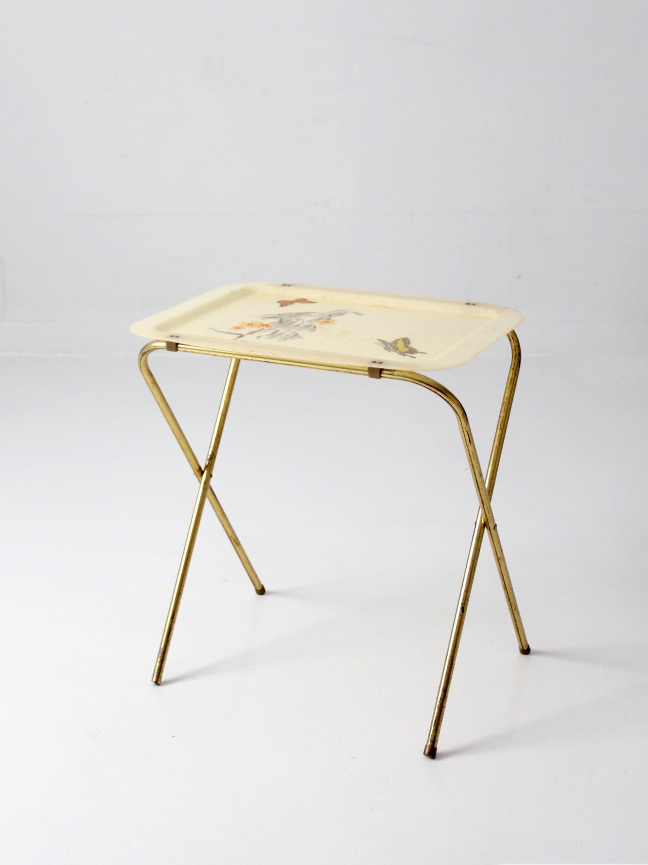 mid-century folding tv tray table with butterfly motif