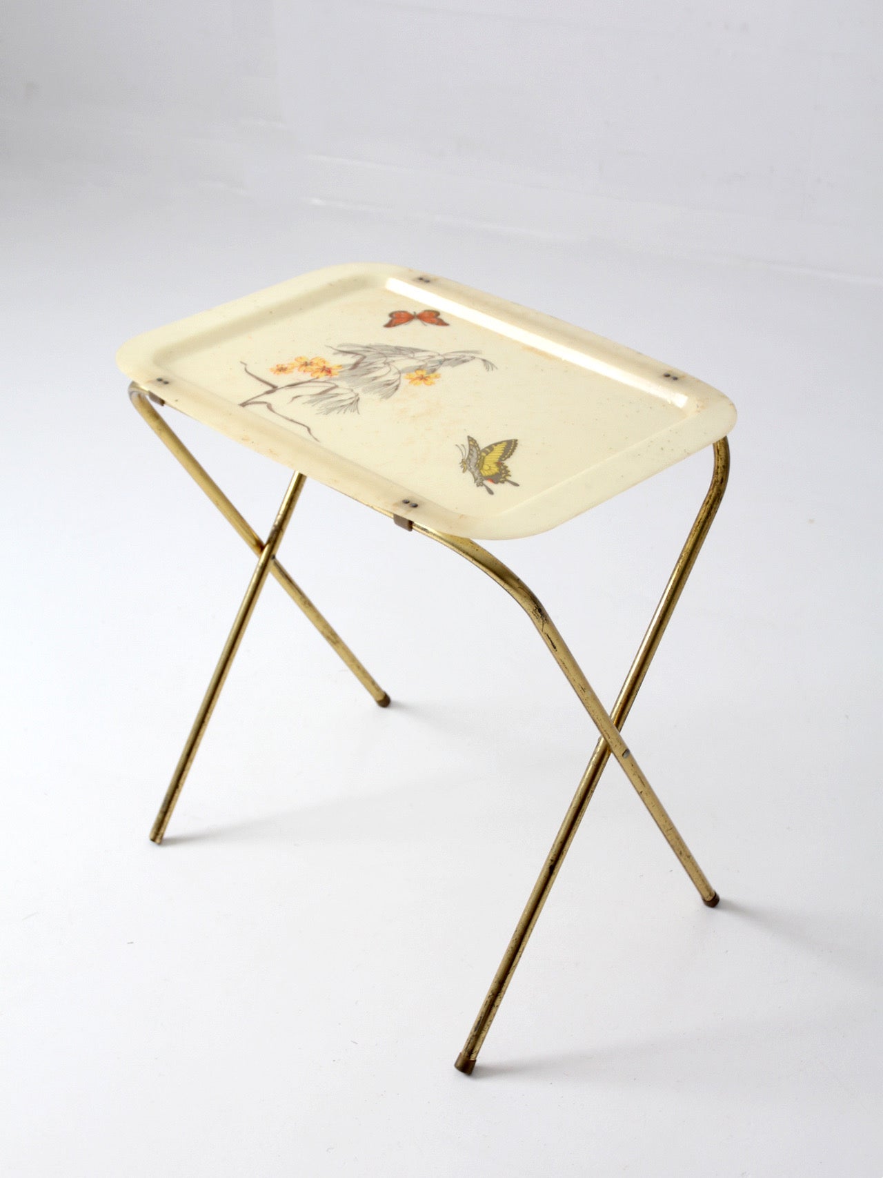 mid-century folding tv tray table with butterfly motif