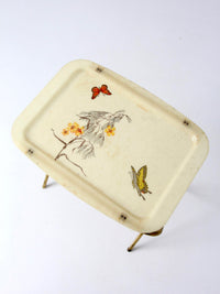 mid-century folding tv tray table with butterfly motif