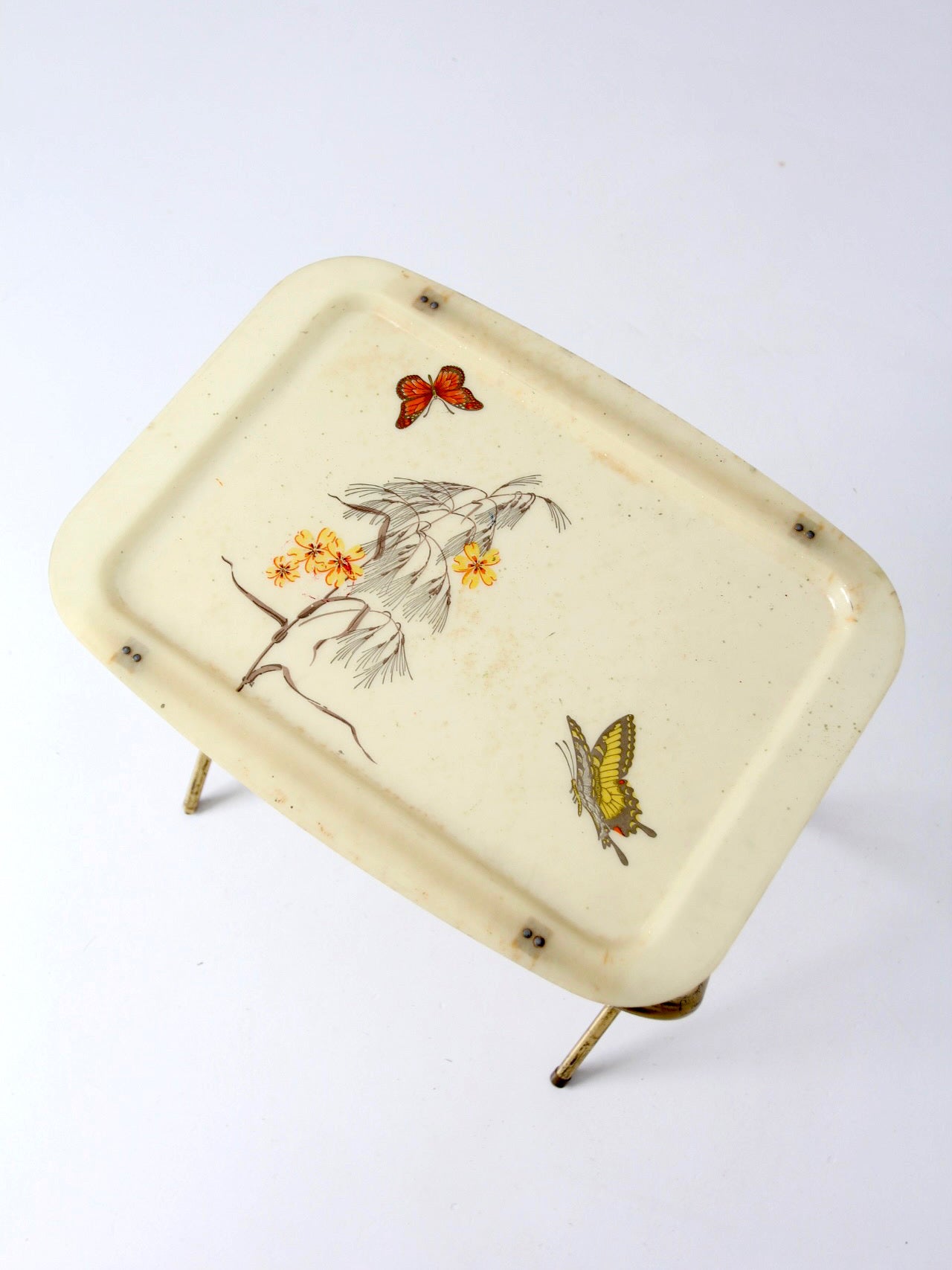 mid-century folding tv tray table with butterfly motif