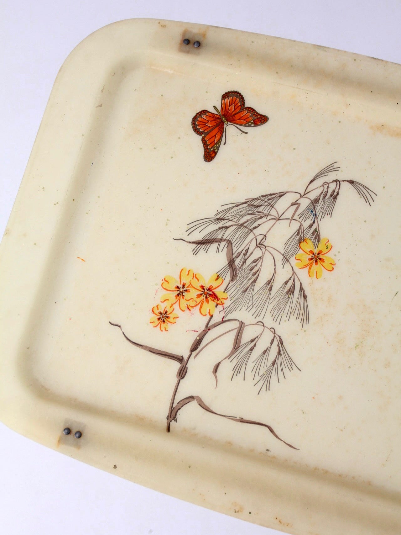 mid-century folding tv tray table with butterfly motif
