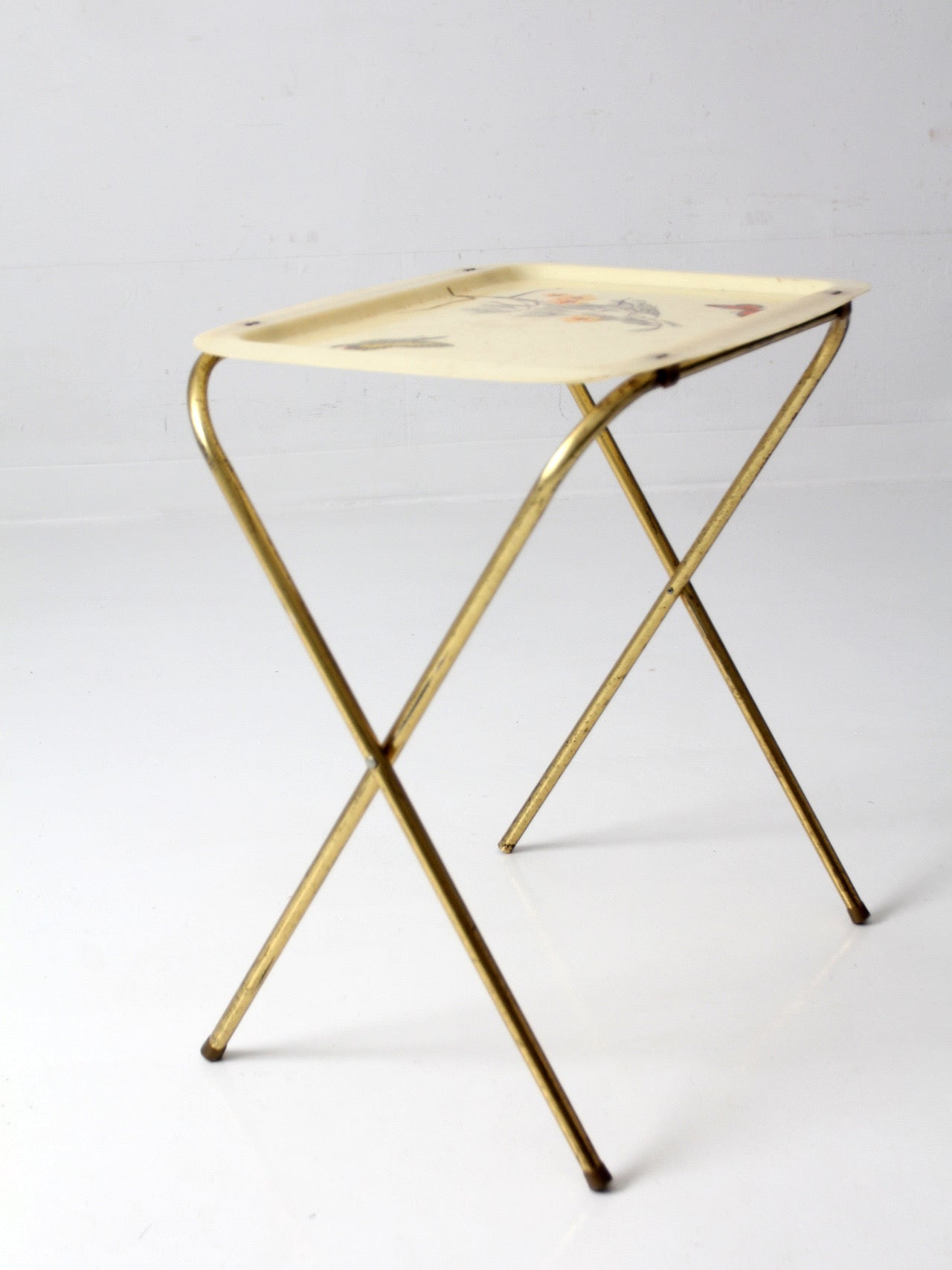 mid-century folding tv tray table with butterfly motif