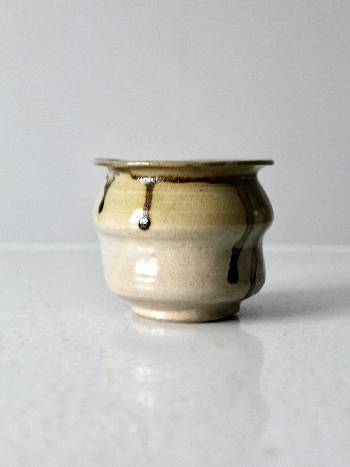 vintage handmade studio pottery vase with drip glaze