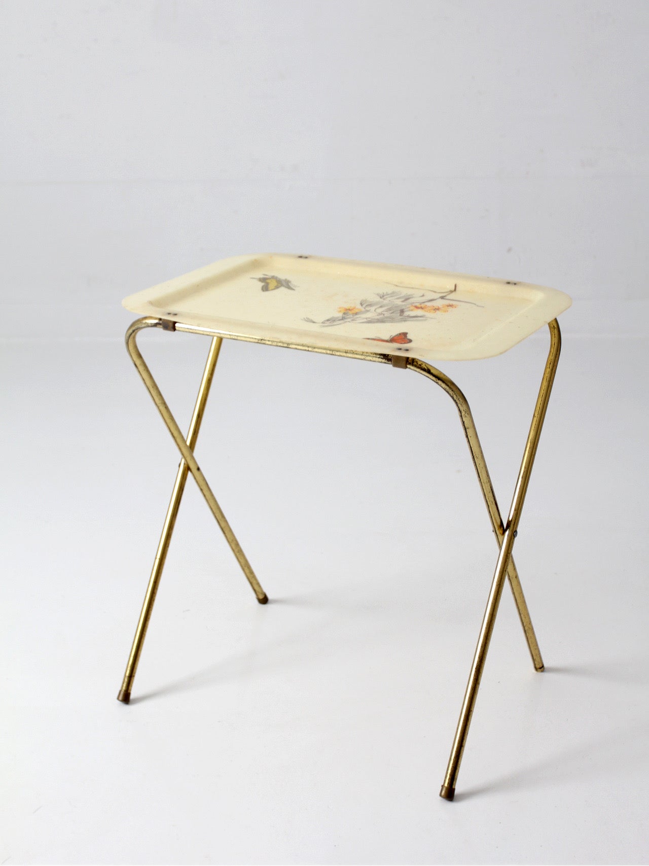 mid-century folding tv tray table with butterfly motif