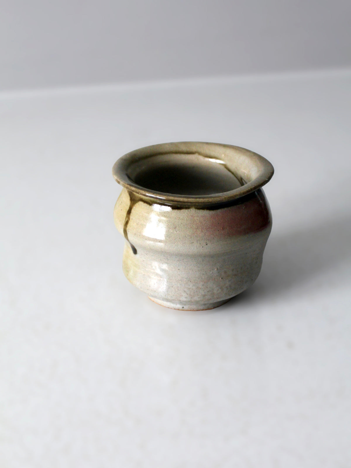 vintage handmade studio pottery vase with drip glaze