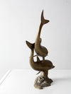 mid century brass dolphins statue