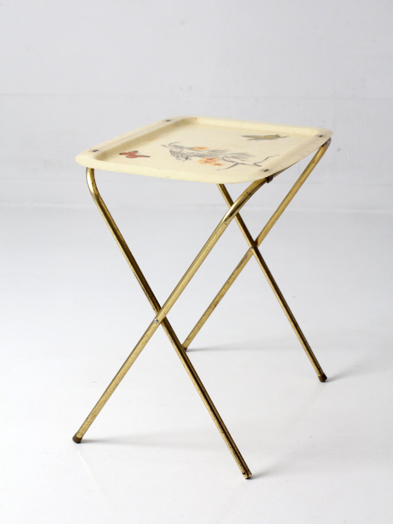 mid-century folding tv tray table with butterfly motif