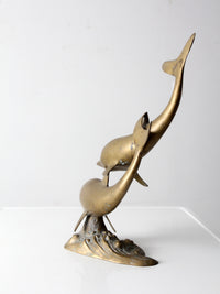 mid century brass dolphins statue