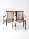 mid century rattan arm chairs pair