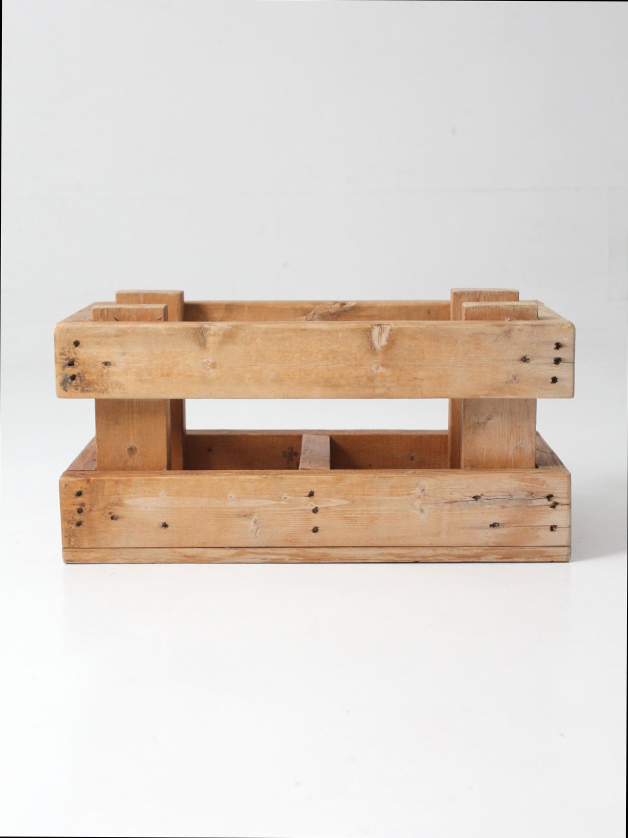 vintage industrial wood crate with divided interior