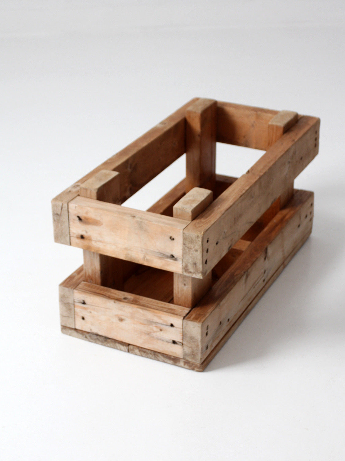 vintage industrial wood crate with divided interior