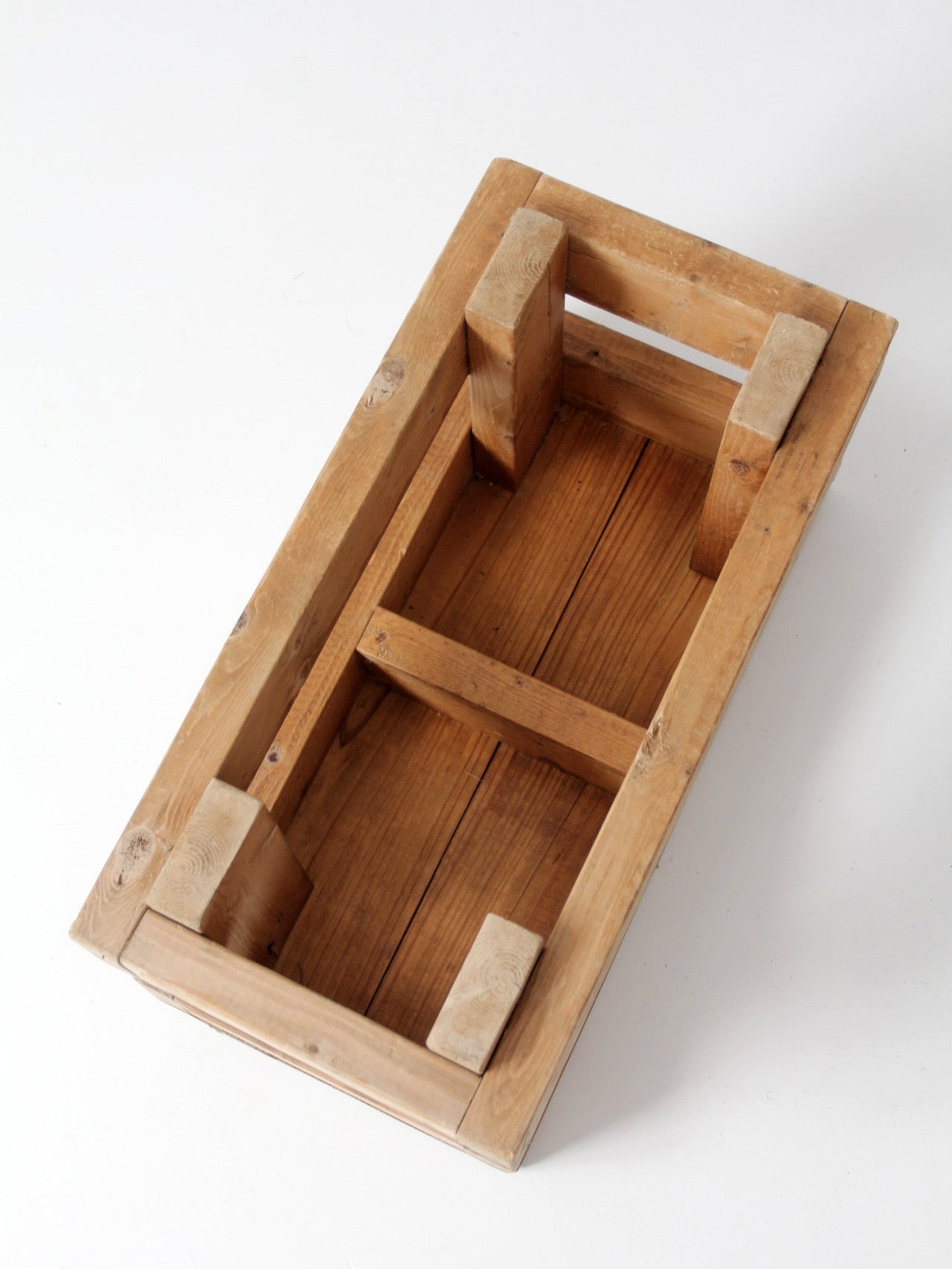 vintage industrial wood crate with divided interior