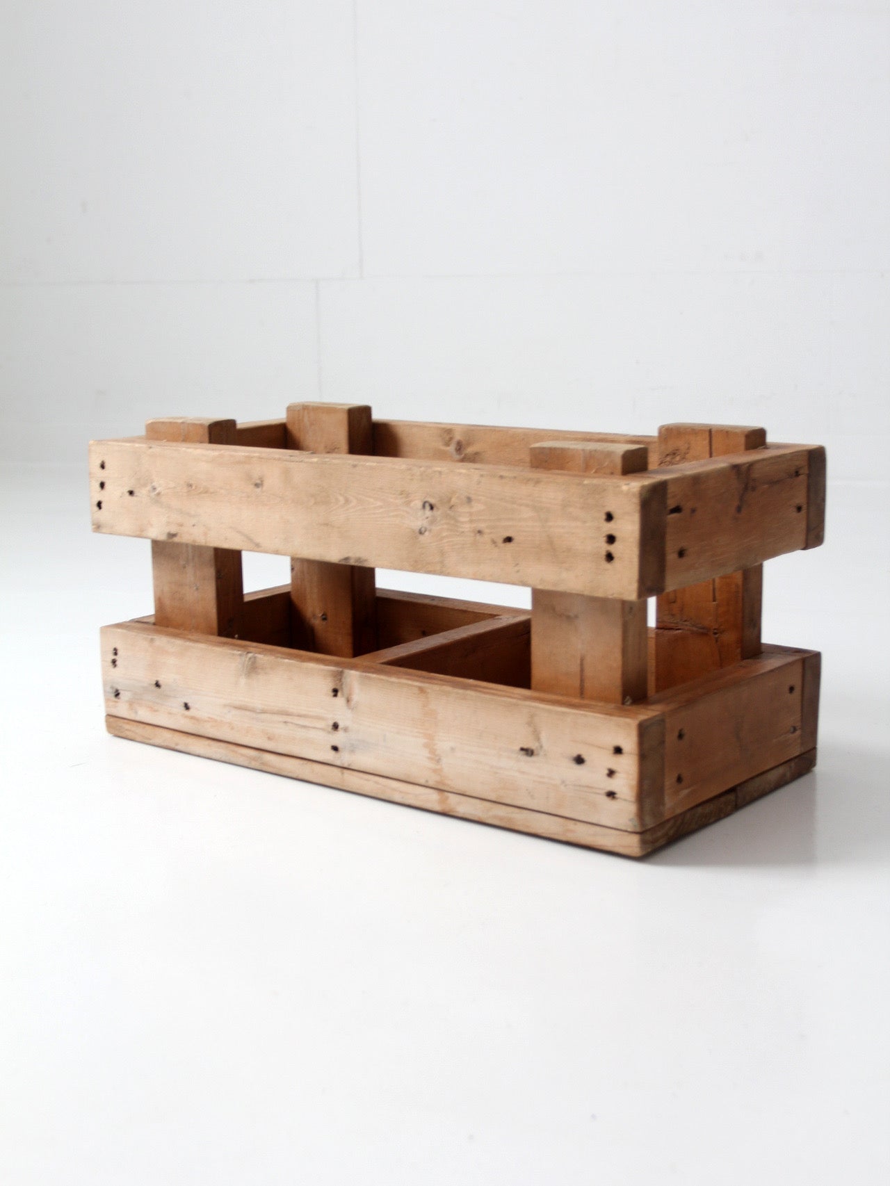 vintage industrial wood crate with divided interior